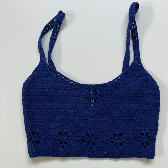 Free People Crochet Crop Top Blue Small - Picture 8 of 9
